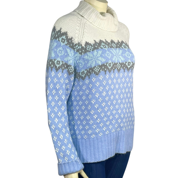 3-FOR-$30 Vtg Sz L Turtleneck Knit Sweater Fair Isle Pastel Blue Angora Blend - Picture 2 of 7
